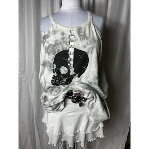 Torrid Womens Plus Size 3 Skull Graphic Tie Dye Ring Cutout Tank Top Grey White